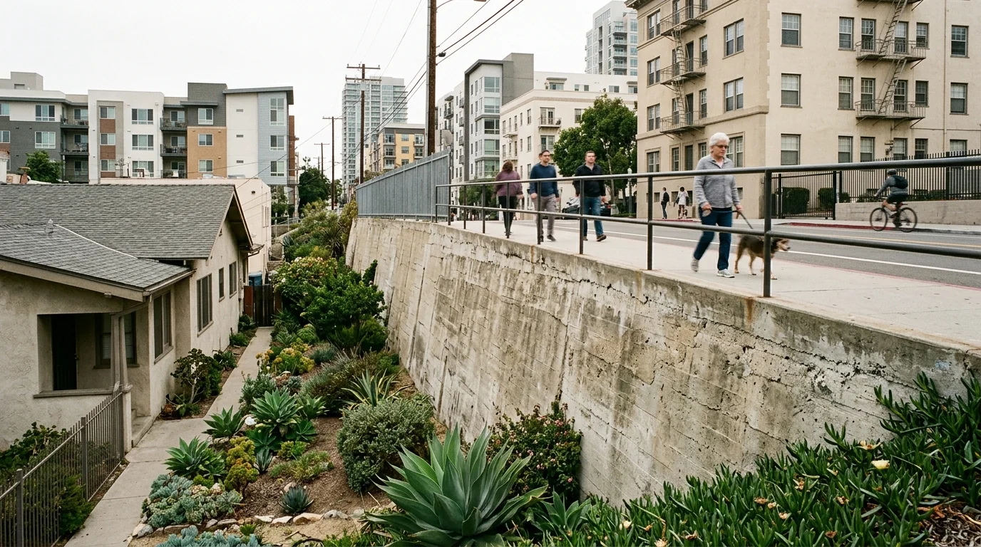 Concrete retaining wall on a tight downtown property line